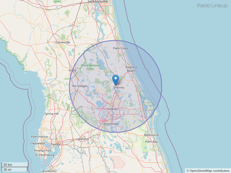 WOCL-FM Coverage Map