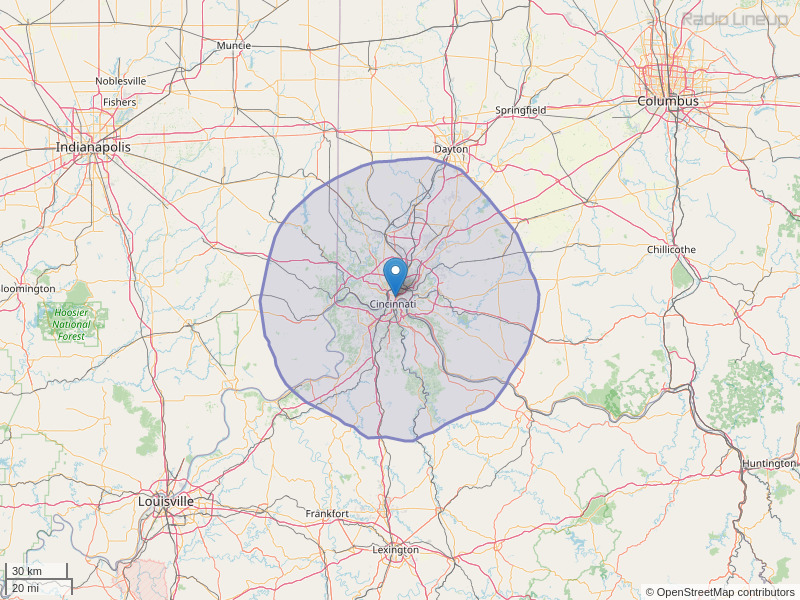 WUBE-FM Coverage Map