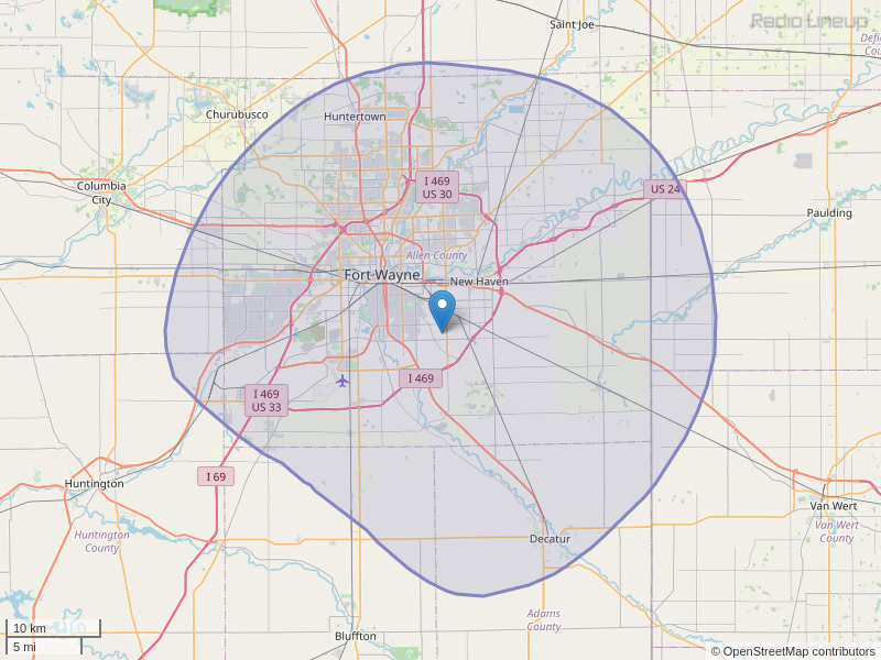 WJFX-FM Coverage Map