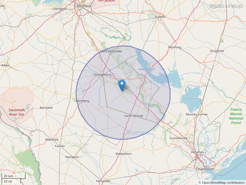 WORG-FM Coverage Map