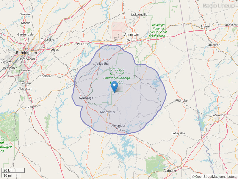 WJHO-FM Coverage Map