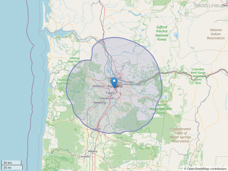 KLVP-FM Coverage Map