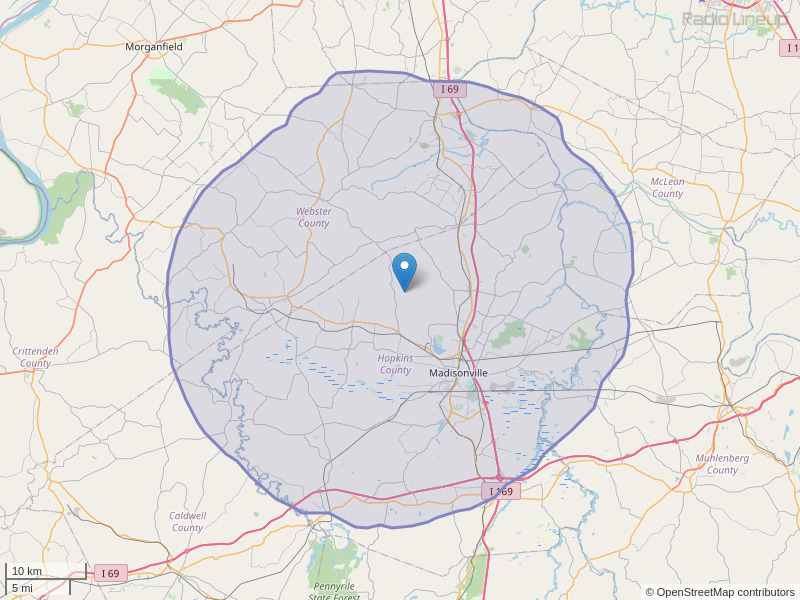 WWKY-FM Coverage Map