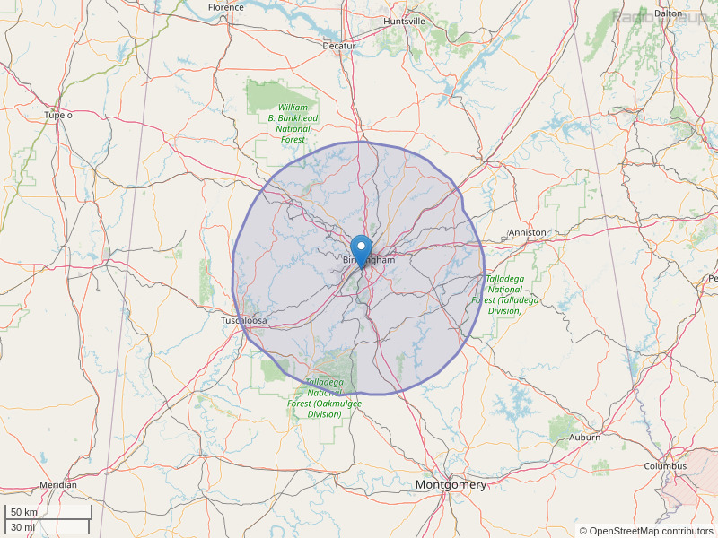 WJOX-FM Coverage Map