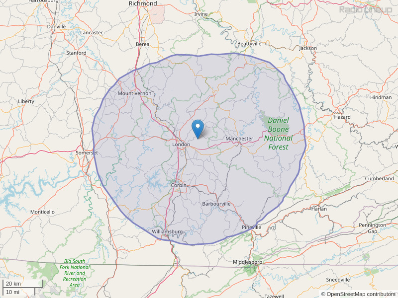 WYGE-FM Coverage Map