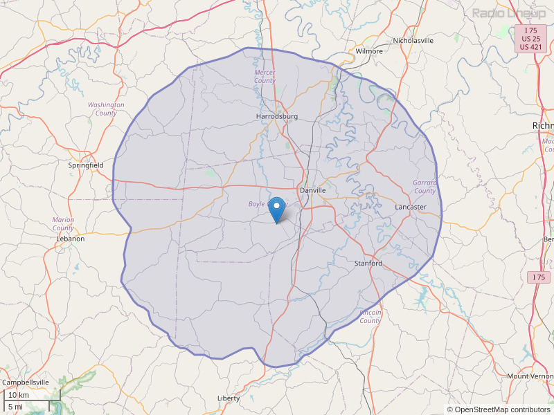 WKYB-FM Coverage Map
