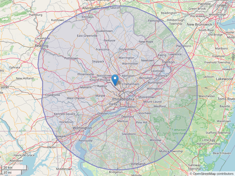 WIOQ-FM Coverage Map