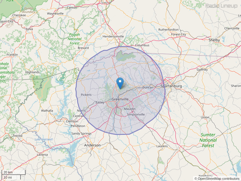 WROO-FM Coverage Map