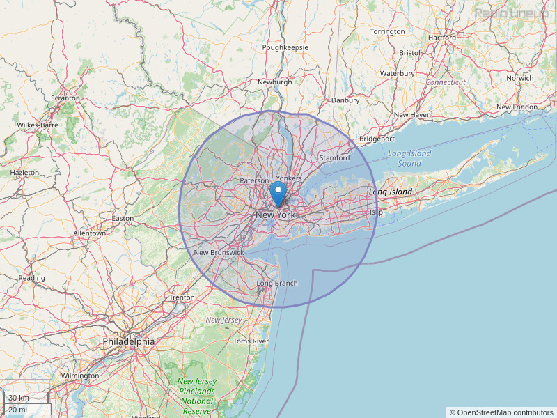 WXNY-FM Coverage Map