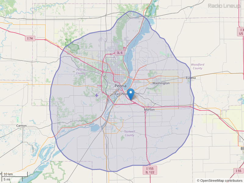WXCL-FM Coverage Map