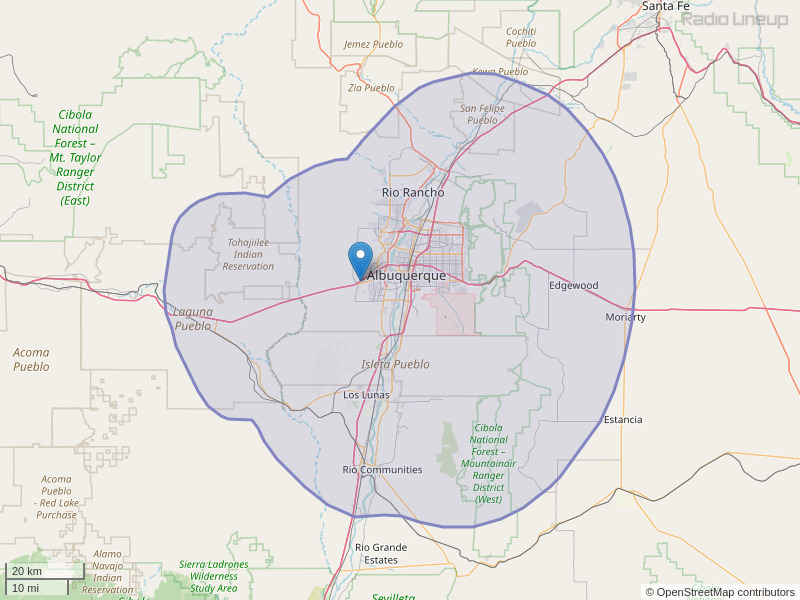 KABQ-FM Coverage Map