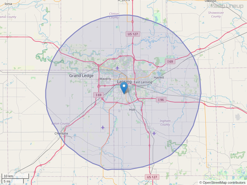 WHZZ-FM Coverage Map