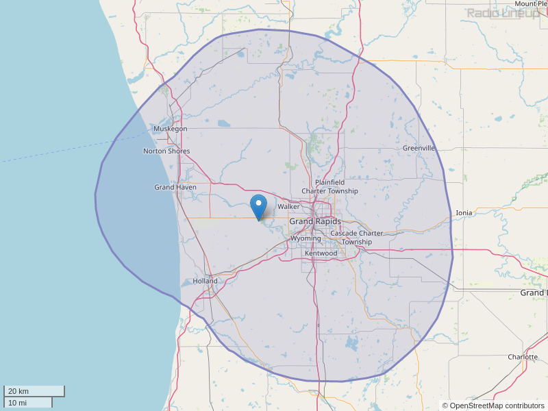 WLAV-FM Coverage Map