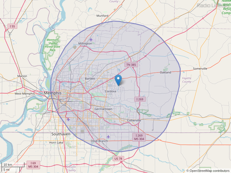 WHBQ-FM Coverage Map