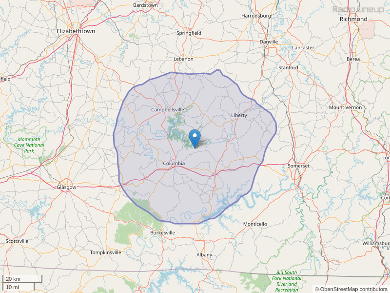 WVLC-FM Coverage Map