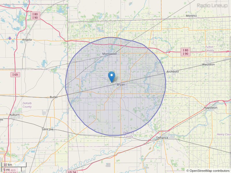 WGBE-FM Coverage Map