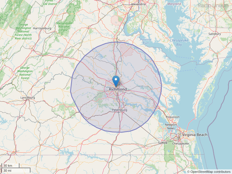 WTVR-FM Coverage Map