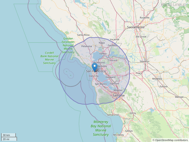 KNBR-FM Coverage Map