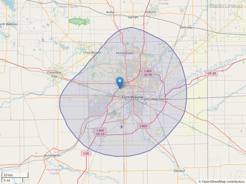 WWFW-FM Coverage Map