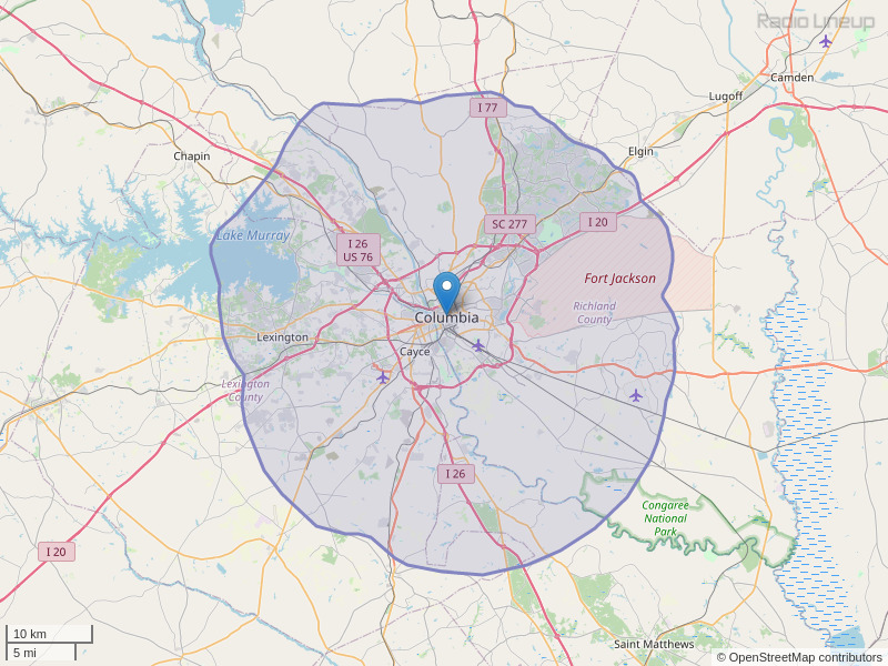 WARQ-FM Coverage Map