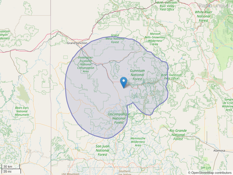 KWGL-FM Coverage Map