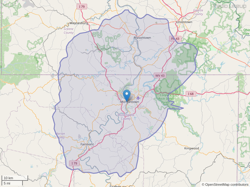 WCLG-FM Coverage Map