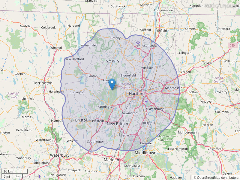 WWUH-FM Coverage Map