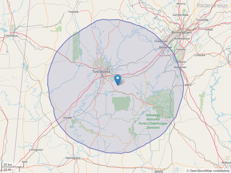 WUAL-FM Coverage Map