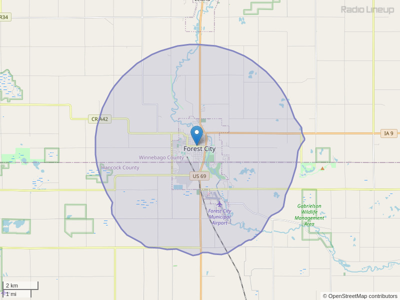 KZOW-FM Coverage Map