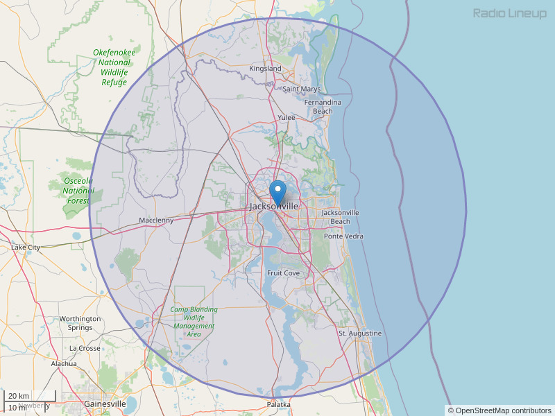 WAPE-FM Coverage Map