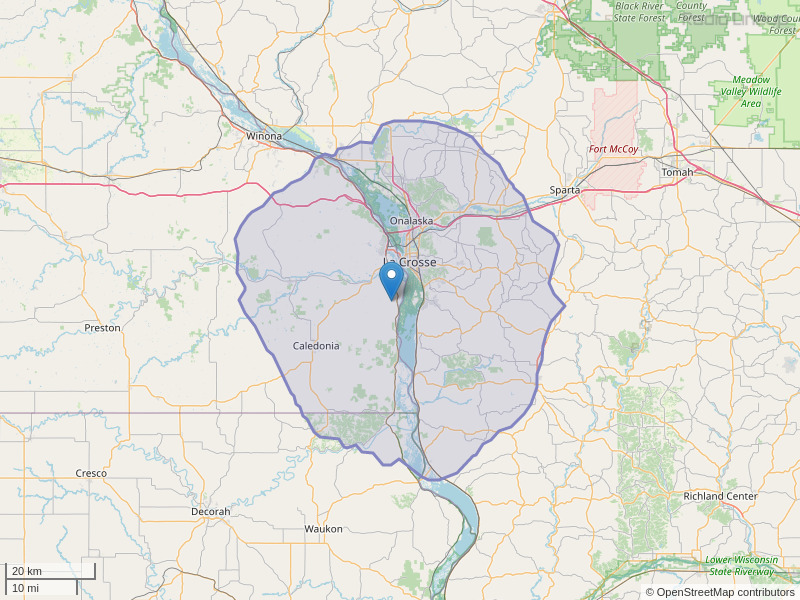WKBH-FM Coverage Map