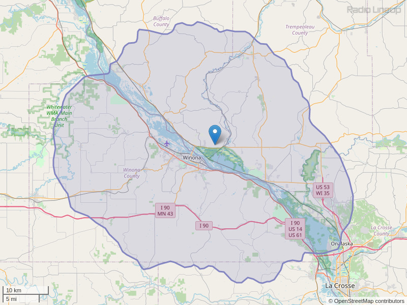 KQAL-FM Coverage Map