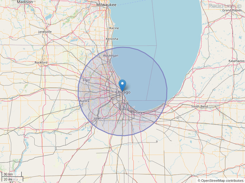 WLS-FM Coverage Map