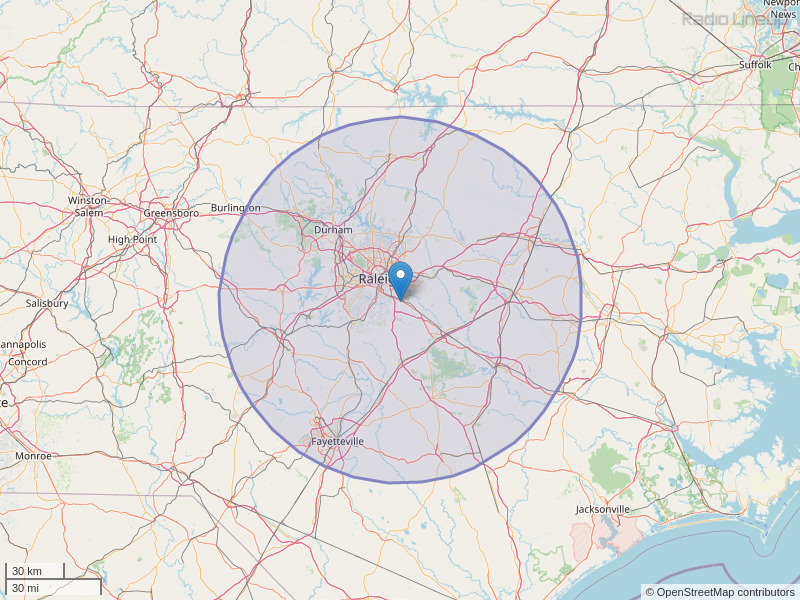 WRAL-FM Coverage Map
