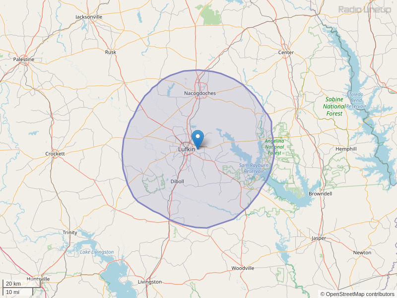 KZXL-FM Coverage Map