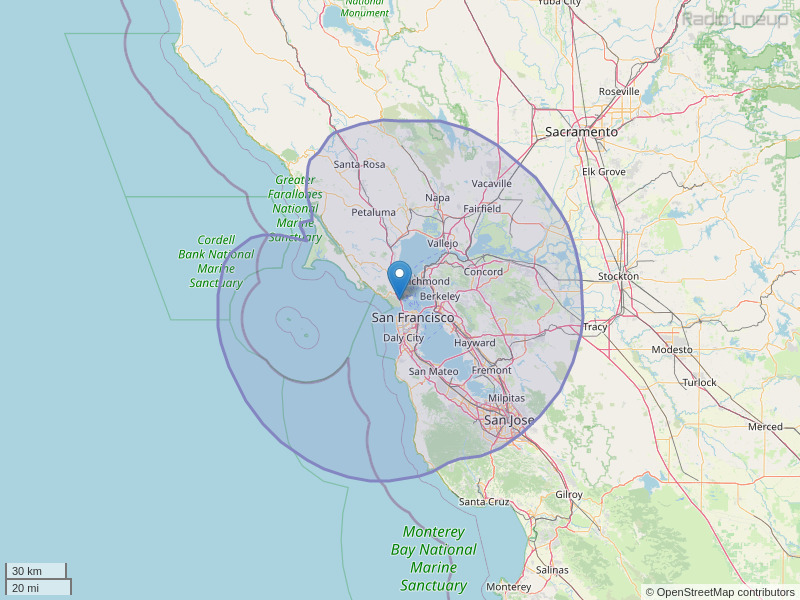 KLLC-FM Coverage Map